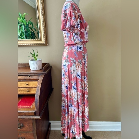 Auguste The Label Pascal Muse Floral Wrap Maxi Dress Pink Peach Short Sleeve 8 - Picture 10 of 16